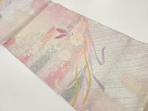蝶に牡丹・菊模様織出し袋帯
